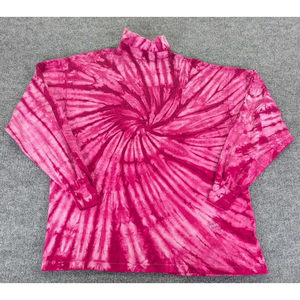 Vintage 1991 Anvil Tie Dye Mock Neck Shirt XL Pink Spiral Single Stitch USA Made